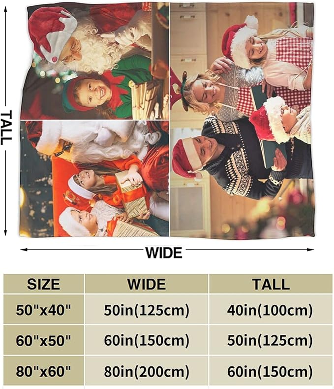 QETXVI Custom Blanket with Photos Text Customized Blanket Personalized Flannel Throw Blankets for Adult Kid Birthday Christmas Halloween Fathers Mothers Valentines Gift - 50"x 60"