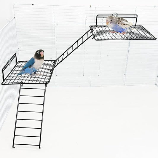 BNOSDM Large Stainless Steel Grid Platform for Parakeet 4 PCS Bird Perches Platform Parrot Stand with Climbing Ladder Bird Cage Accessories for Small to Large Bird (Screw Style-L)