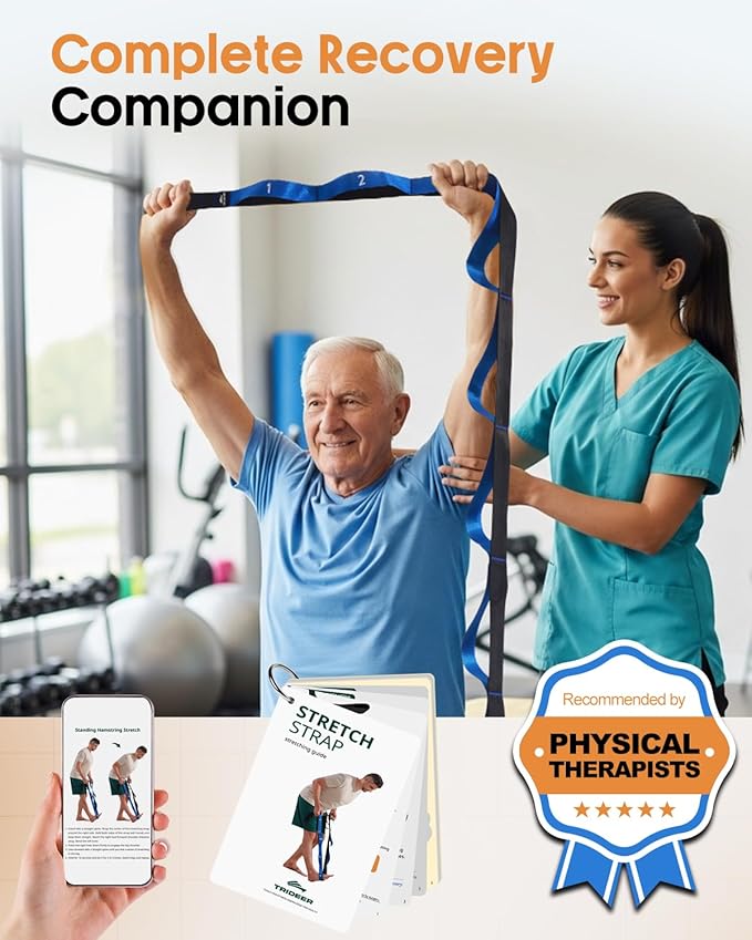 Trideer Stretch Straps with Loops, Non-Elastic Yoga Straps for Stretching, Durable Nylon Stretch Bands for Exercise Physical Therapy Flexibility, Yoga,Hamstring Leg Stretcher with Guidance