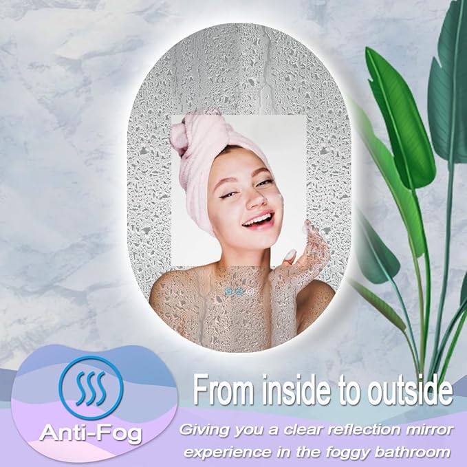 40 x 30 Inch Oval LED Backlit Mirror for Bathroom Salon Wall Horizontal/Vertical Mounted Antifog Smart Memory 3 Color 40 Inch Backlit Frameless LED Oval Lighted Vanity Mirror with Lights