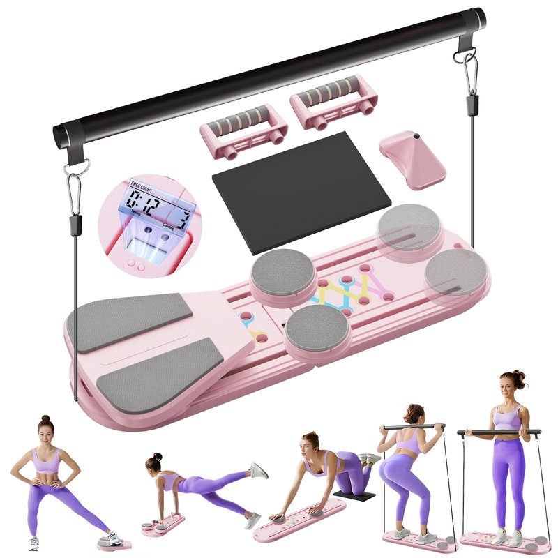 Pilates Board Multifunctional Foldable Pilate Reformer for Home Workout, Portable Abdominal Core Exercise Machine with Resistance Bands & Knee Pad, Pilates Equipment for Women & Men
