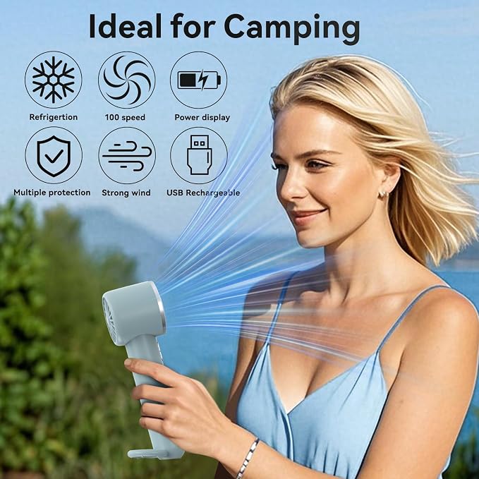 Handheld Cooling Fan, 5 Speeds Portable Air Conditioner Fans, Rechargeable Mini Fan with USB for Women Men Travel/Camping/Outdoor for Travel Outdoor/Disney/Concerts/Gifts for Women & Men (BLUE)