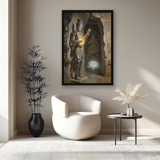 Framed Steampunk Mechanical Fairy Wall Art - Cultural Retro-Futuristic Poster for Home Office Bedroom Decor 24x36in