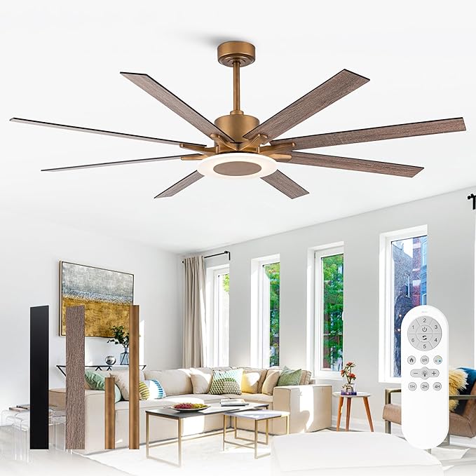 Ceiling Fans with Lights and Remote, 65 Inch Brass Ceiling Fan for Living Room Bedroom, Large Black Outdoor Ceiling Fans for Patios, Dimmable LED, 6 Speeds, Reversible DC Motor, Ventilador de Techo