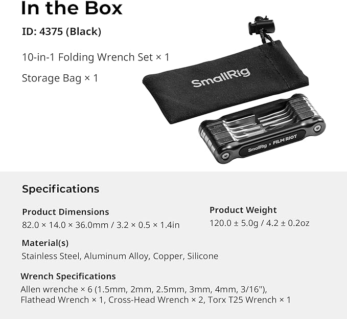 SmallRig x FILM RIOT 10-in-1 Folding Tool Set with Screwdrivers and Hex Key Wrenches, Multiple Angle Positioning, Portable and Compact Design (Black) - 4375