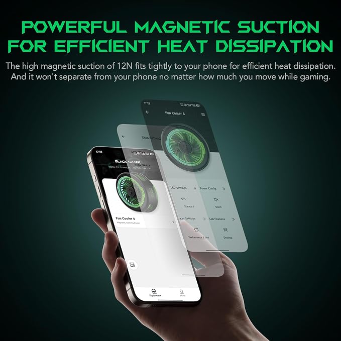 Black Shark FunCooler 6 Magnetic Cell Phone Cooler for Gaming, Portable Mobile Phone Cooling Fan with RGB Light, App-Controlled Cellphone Radiator for iPhone Magnetic Series/iPad (Black)