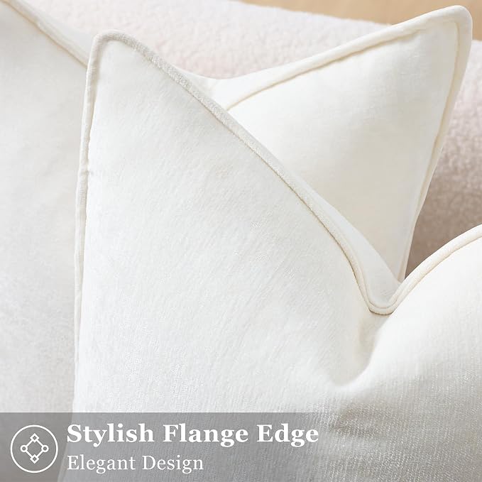 decorUhome Chenille Cream White Velvet Throw Pillow Covers 12x20 Set of 2 | Fall Soft Lumbar Couch Decorative Modern Farmhouse Pillow Cases with Elegant Design for Sofa Bed Living Room Home Decor