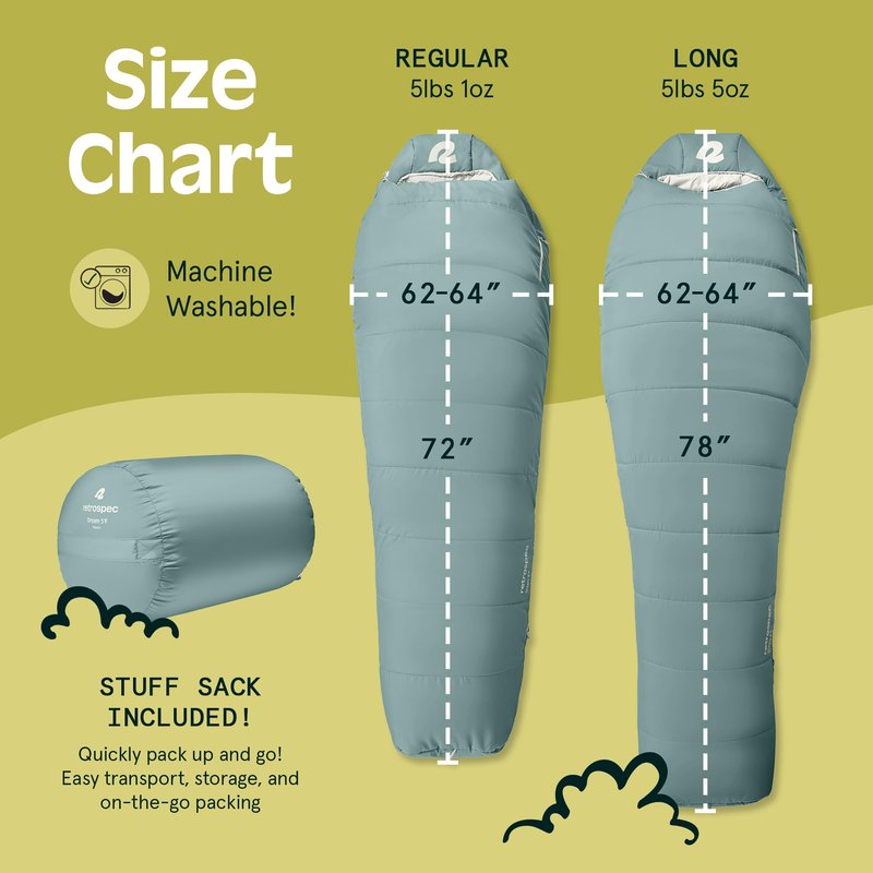 Retrospec Dream 5 Mummy Sleeping Bag - Insulated Cold Weather, Water-Resistant, Adjustable Adult Sleeping Bag