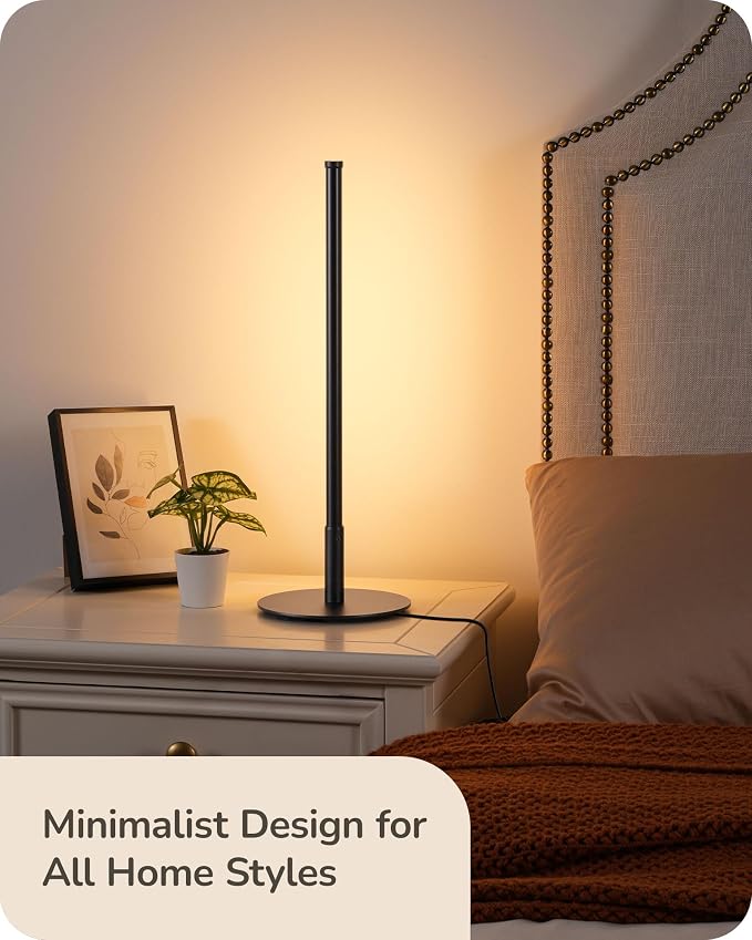 EDISHINE Upgraded LED Table Lamp, Stepless Dimmable Bedside Lamp with 3 Color Temperature, Modern Nightstand Lamp, Desk Lamp for Bedroom, Living Room, Corner, Gift, Metal Finish, Black, 6W | 3 Color Temperature, Memory Function, Metal Finish, Skinny Mo...