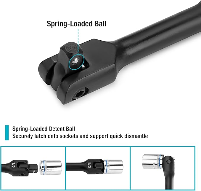 DURATECH 3PCS Breaker Bar Set, 1/4", 3/8", 1/2" Drive, 180°Rotatable Head, 6", 10”, 15" Length, Premium Chrome Alloy Made, Black