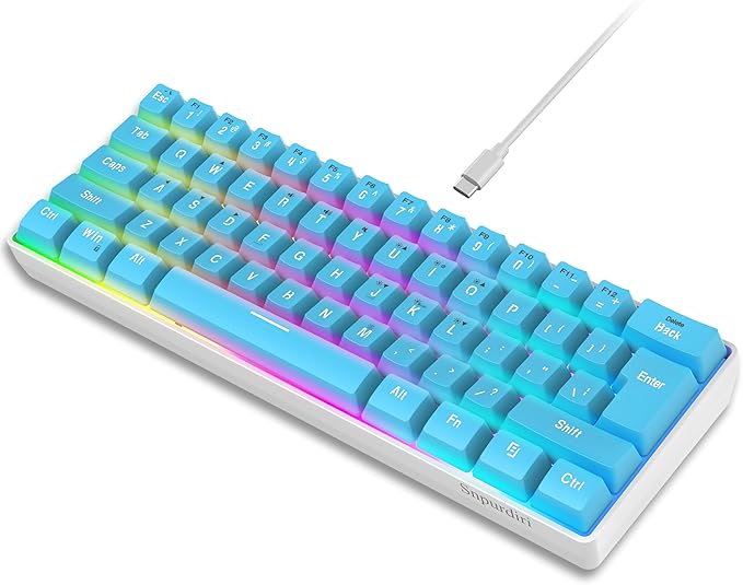 Snpurdiri 60% Wired Gaming Keyboard, 61 Keys RGB (Blue) | Small Ultra-Compact Backlit 60 Percent Gaming Keyboard for PC/Mac Gamer, Typist, Travel, Easy to Carry on Business Trip