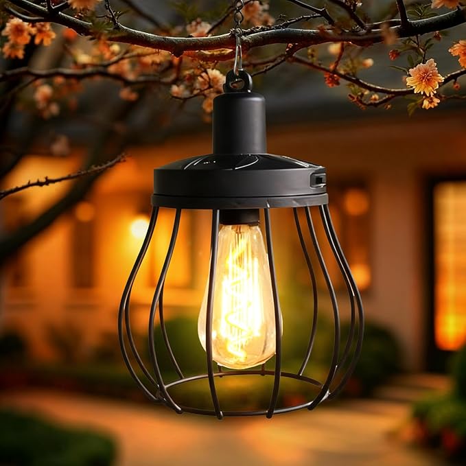 Solar Lantern Outdoor Hanging Lights Upgraded Edison Bulb Design Waterproof LED Lighting Metal Solar Powered Lanterns for Women Mom Grandma for Yard Garden Decor Gifts