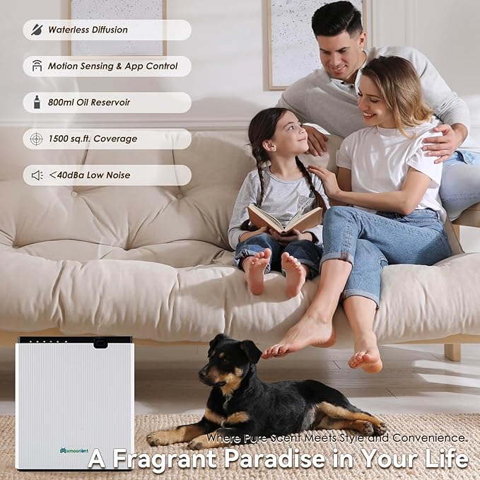 Mxmoonant Scent Air Machine for home 800ML, Aroma Diffuser App Control, Waterless Essential Oil Diffuser for Home, Mall, Office, Spa, Hotel Lobby