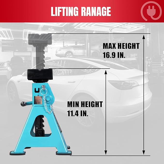 Jack Boss Jack Stands, 3 Ton (6000 LBs) Adjustable Ratchet Car Lifting Jack Stand with Dual Secure Pins, Insulated Rubber Saddle & Foot Pads for Electric Vehicles, Automotive Mortorcycles, 2 Pack
