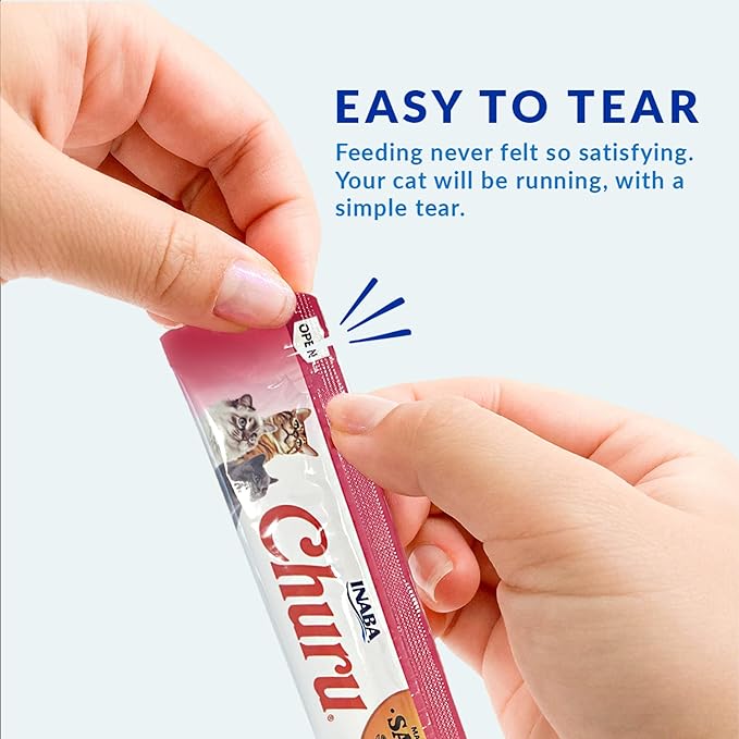 INABA Salmon Churu Cat Treats, Lickable, Squeezable Creamy Purée Cat Treat with Green Tea Extract & Taurine, 0.5 Ounces Each Tube, 10 Tubes, Scallop & Chicken Variety
