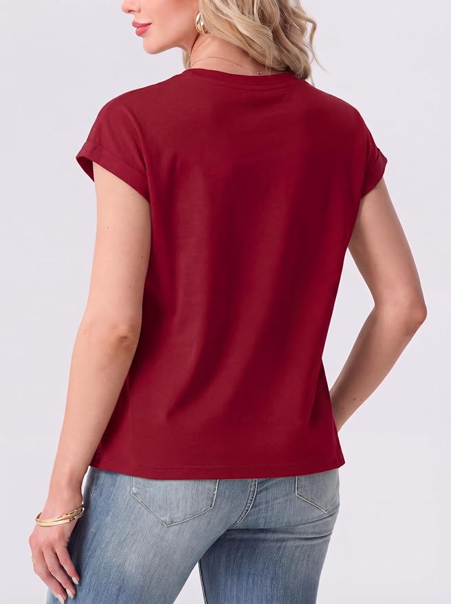 GRECERELLE Womens Summer Tops Cap Sleeve Crew Neck Basic T-Shirt | Everyday Casual Wear, Layering Friendly, Wrinkle-Resistant, Business Casual Ready, Lightweight & Packable, Capsule Wardrobe