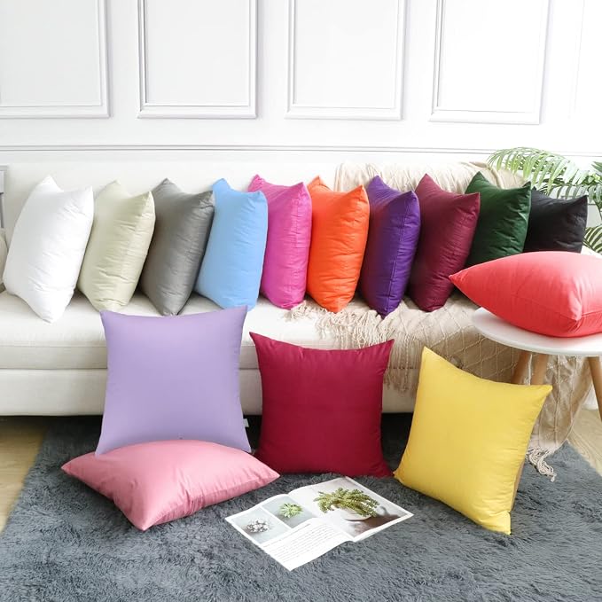 4-Pack 100% Cotton Comfortable Solid Decorative Throw Pillow Case,Thmyo Square Cushion Cover Pillowcase Sublimation Blank Pillow Covers DIY Throw Pillowcase for Sofa(16x16 inch/ 40x40cm,Wine red)