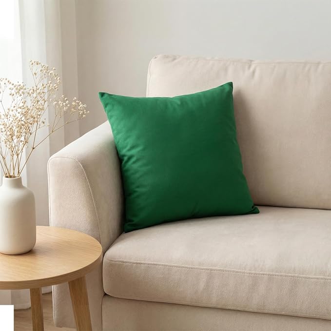 Thmyo 4-Pack 100% Cotton Comfortable Solid Decorative Throw Pillow Case Square Cushion Cover Sublimation Blank Pillow Covers DIY Throw Pillowcase for Sofa Couch(26x26 inch/ 66x66cm,Christmas Green)