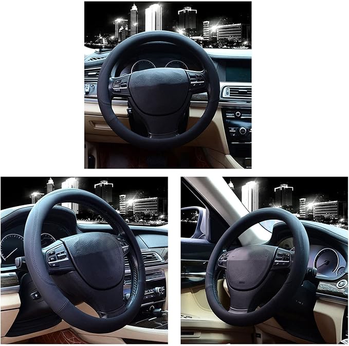 Valleycomfy Microfiber Leather Steering Wheel Cover Universal 15 inch (Black)