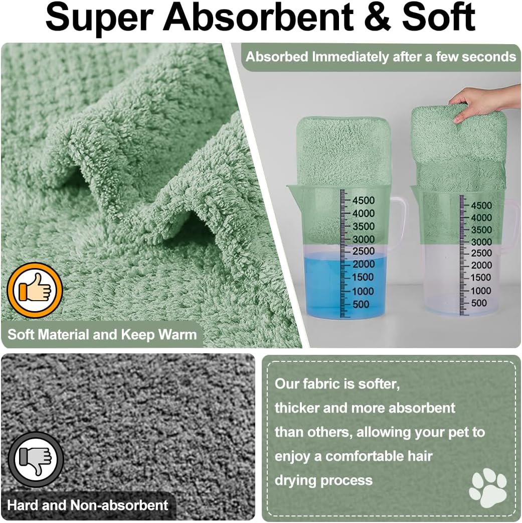 Medium to Large Size Dog Bathrobe, Quick Drying Super Absorbent Used for After Bathing, Warm Dog Towels, Adjustable Hoodies and Belts for Pet Dogs Bath Clothes Products(Green Jacquard, 2XL)
