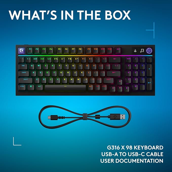 Logitech G316 X 98 Mechanical Gaming Keyboard (Linear) - Black | Hot-Swappable Linear Mechanical Switches, Gasket Design, PBT Keycaps, <8Khz, LIGHTSYNC RGB, Dot-Matxix LED Display, USB-C
