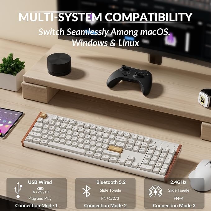 Keychron K10 HE Full-Size Hall Effect Keyboard Wireless, Rapid Trigger | Aluminum Wood Frame Hot-Swappable Magnetic Switches Adjustable Actuation 2.4 GHz Bluetooth USB-C PBT Keycaps QMK Custom RGB