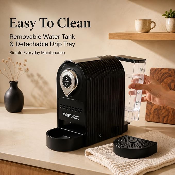 Mixpresso Espresso Machine, Compatible with Nespresso OriginalLine Capsules | 1400W single serve coffee maker with one-touch operation, 19-bar Italian pump and 27oz water tank, black