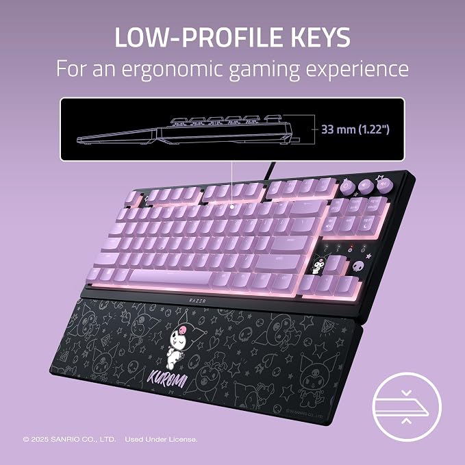 Razer Ornata V3 TKL Gaming Keyboard, Low-Profile Keys, Kuromi Edition | Mecha-Membrane Switches, UV-Coated Keycaps, Backlit Media Keys, 8-Zone RGB Lighting, Magnetic Wrist Wrest