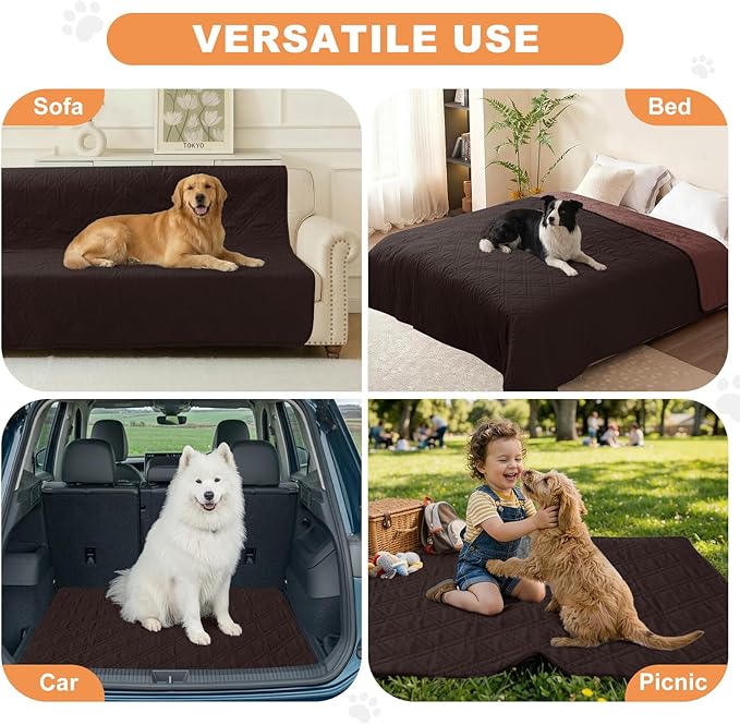 100% Waterproof Dog Couch Protector, Triple-Layer Waterproof Dog Bed Cover Pet Blanket Reversible 2-Tone Sofa Shield, Non-Slip Furniture Guard for Pets(42×50 Inch, Chocolate+Coffee)