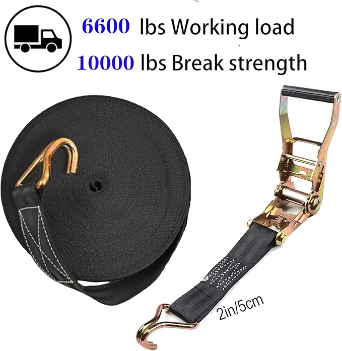 2PACK Ratchet Straps Heavy Duty, 8000 LBS Break Strength Ratchet Strap Tie Down, 2” x 40ft Black Tie-Down Ratcheting Cargo Truck Straps with Durable Double J Hook for for Truck (Black, 2IN X 40FT)