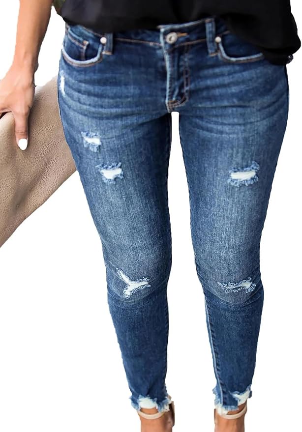 KUNMI Women's Skinny Ripped Trendy Jeans Distressed Stretchy Denim Pants