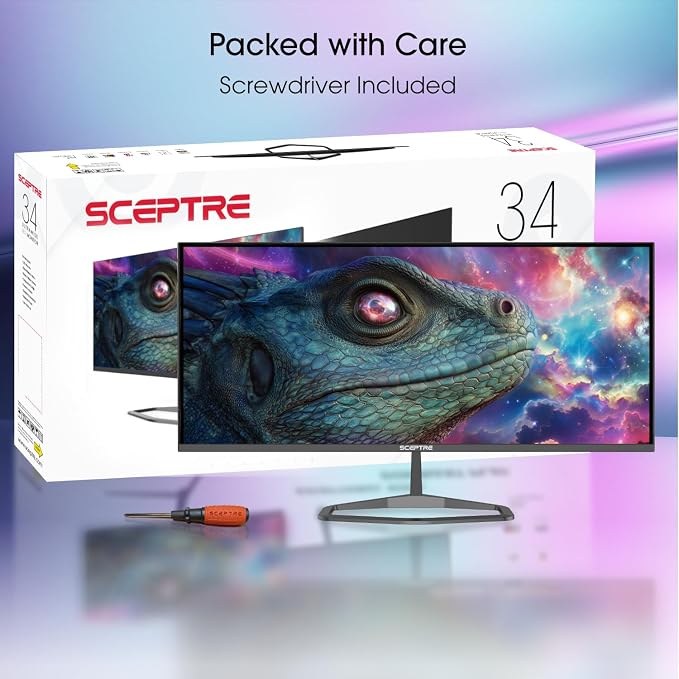 New! Sceptre 34-inch Prime Gaming Monitor 3440 x 1440 up to 180Hz DisplayPort HDMI Build-in Speakers, Machine Black 2027 (E345B-QU180D Series)