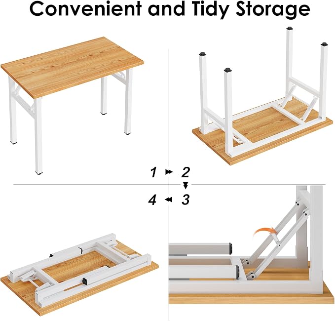 Need Office Computer Desk 35.8 Inch Sturdy Folding Laptop Table Teak | White Frame Writing Gaming Work Table/Foldable Home Office Desk/Sewing Table, No Assembly Required