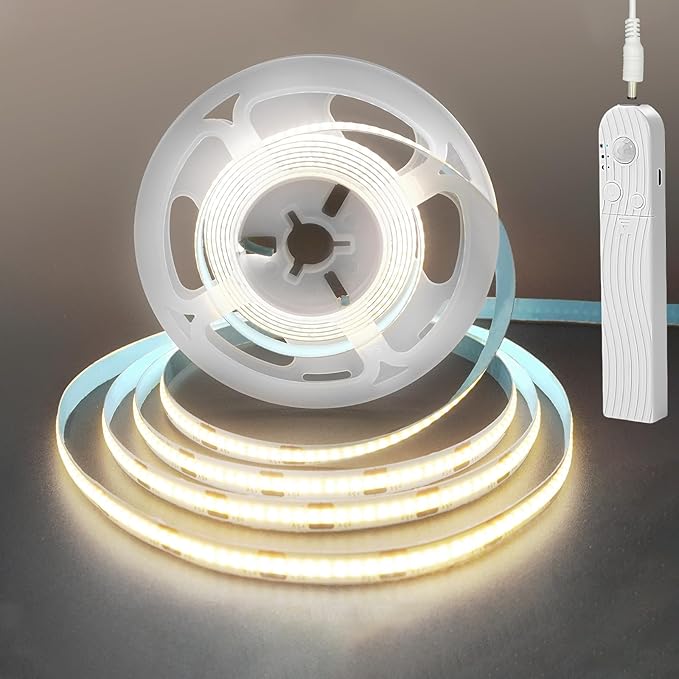 5V Motion Sensor Dimmable USB Rechargeable COB LED Strip Lights,Built-in 1500mAh Battery,Three Modes,6.56FT/2M,Natural White 4000K,320LEDs/M,Night for Closet,Wardrobe,Bed,Stairs,Kitchen