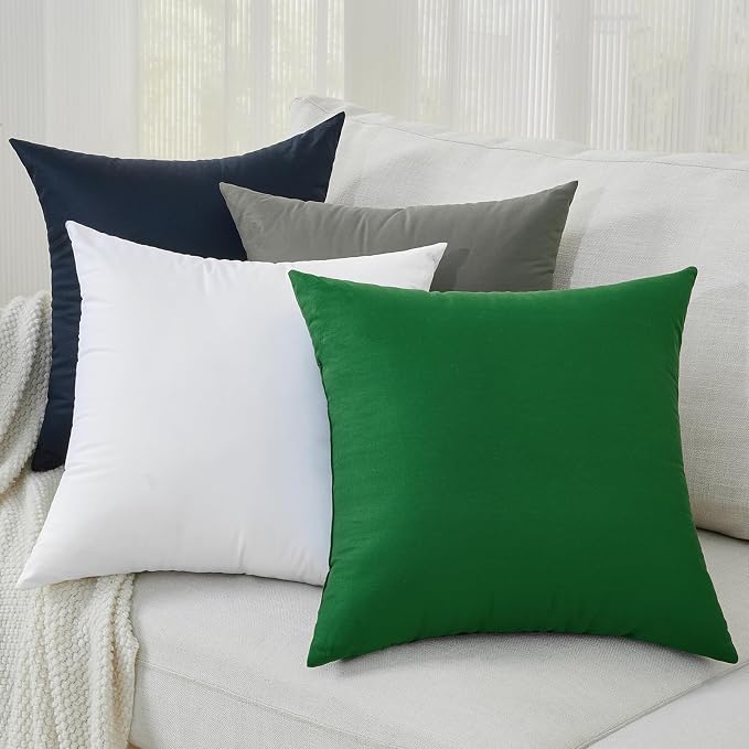 Longhui bedding Grey Throw Pillow Inserts 18x18 Set of 2, 100% Cotton Cover with Polyester Fill, 2-in-1 Use as Stuffers or Standalone Decor for Couch, Bed, Living Room, Outdoor