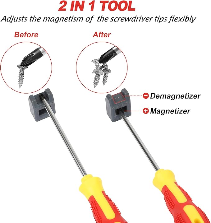 Magnetic Screwdriver Sets 10 PCS,Craftsman Screwdriver Set with Bag,Flat Head Phillips Screwdriver, Non-Slip Cushion Grip for Repair Home Improvement,Red & Yellow