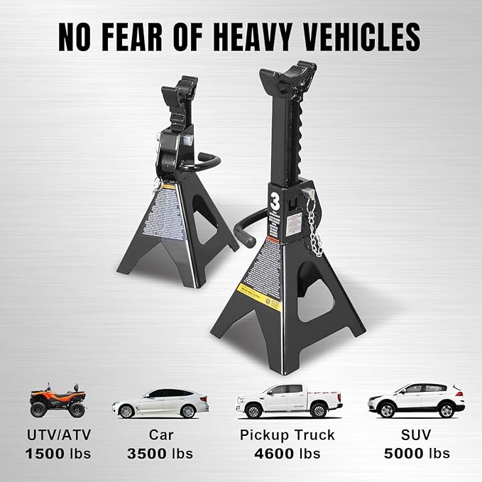 Torin 3 Ton (6,000 LBs) Capacity Double Locking Steel Jack Stands, 2 Pack, Black, AT43002AB