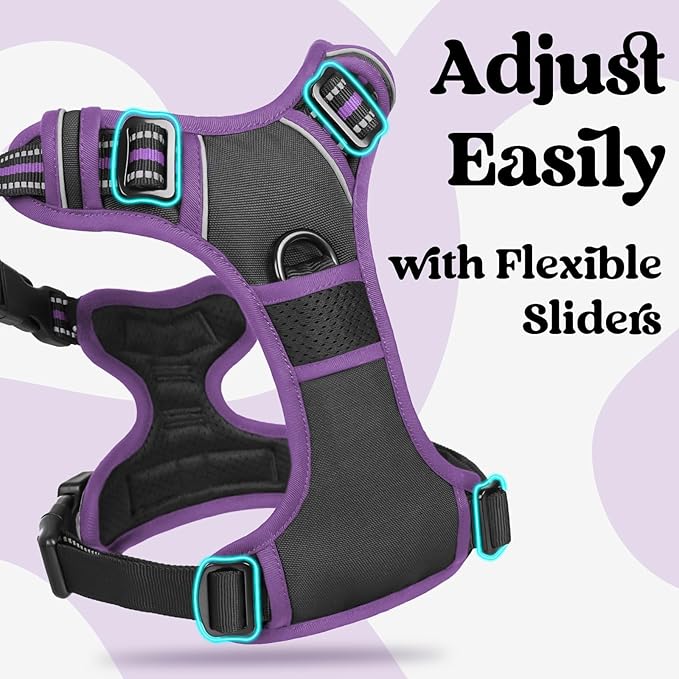 rabbitgoo Dog Harness for Large, No Pull Pet Harness with 3 Buckles, Adjustable Soft Padded Vest with Control Handle, Walking Reflective Pet Vest for Extra Large Dogs, Black & Purple, XL