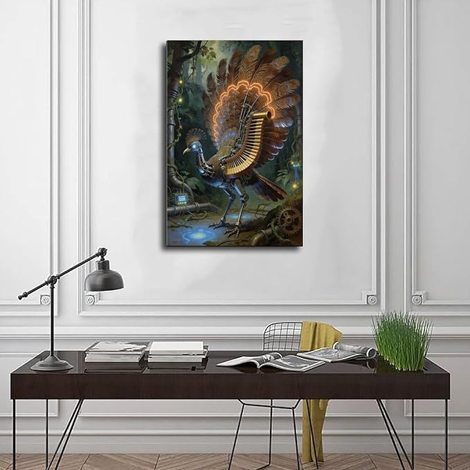 Framed Mechanical Fantasy Wall Art for Living Room TV Wall Vintage Steampunk Aesthetic Home Decor 24x36inch(60x90cm)