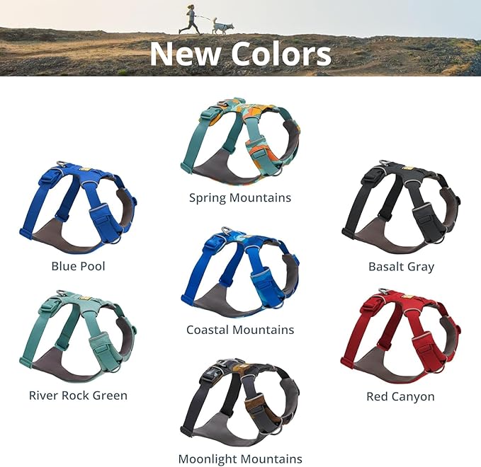Ruffwear, Front Range Dog Harness, Reflective Soft Padded Everyday Harness with Dual Leash Clips, Adjustable and Lightweight Fit for Training or Walking for All Dogs, Blue Pool, Small
