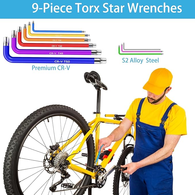 9PCS Star Key Set Torx Wrench Set 9 Standard Torx Star Wrenches for Bicycle Repair Furniture and Electrical Home DIY