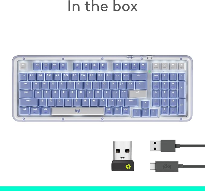Logitech Alto Keys K98M Wireless Mechanical Gasket Keyboard - Lilac | Customizable, clicky, vibration absorbing gasket, white backlit keys, Bluetooth, USB-C charging, for PC, Mac, Laptops
