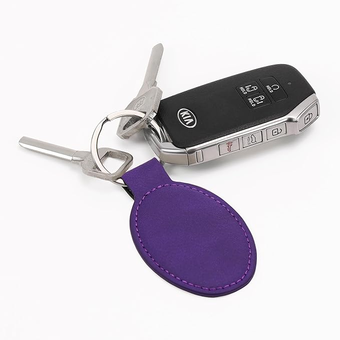 LaserGram Oval Keychain, Palm Trees, Personalized Engraving Included (Dark Purple)