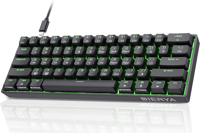 DIERYA 60% Mechanical Keyboard, DK61se Wired Gaming Keyboard with Red Switches, LED Backlit Ultra-Compact 61 Keys Mini Office Keyboard for Windows Laptop PC Gamer Typist（Black）