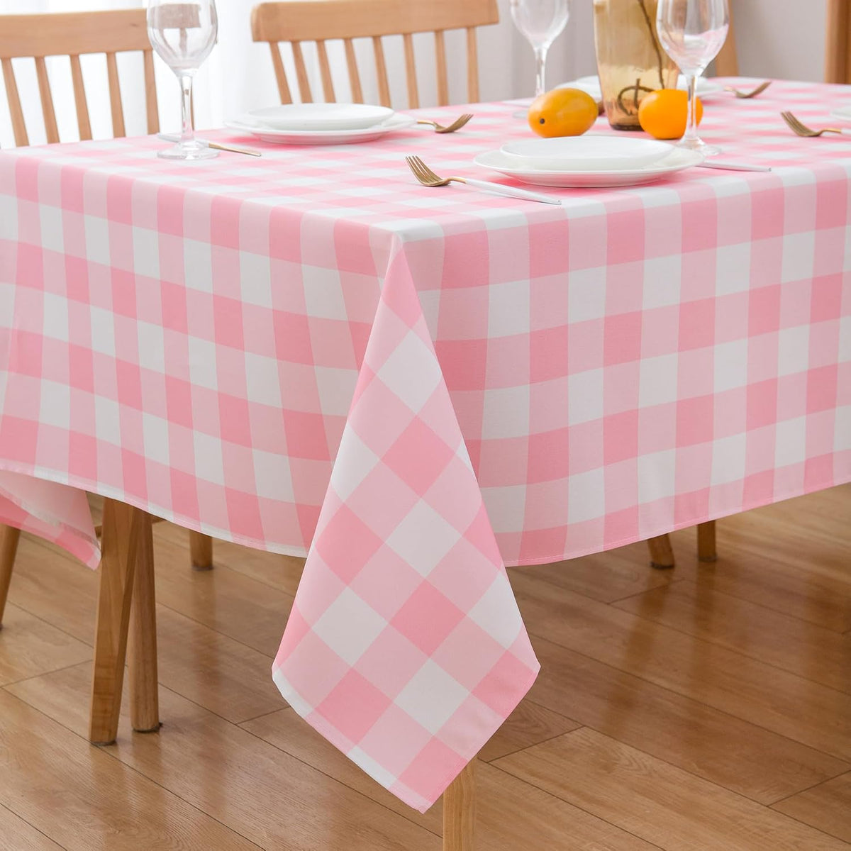 Pink Gingham Tablecloth Rectangle Table 60" X 120" - Oblong Polyester Pink and White Checkered Plaid Table Cover Reusable Water Resistant for Spring Valentine Summer Holiday Picnic Dinner Décor