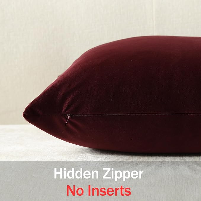 Throw Pillow Covers 18x18 Burgundy: Pack of 2 Cozy Soft Velvet Square Modern Luxury Decorative Throw Pillow Cases for Sofa Couch Living Room Bed Home Decor