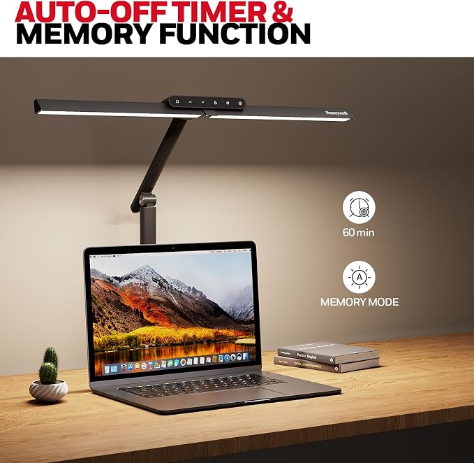 Honeywell HJ1 Sunturalux LED Clamp Desk Lamp 1200LM for Home Office | CRI≥97, 3000K-5700K, Low Blue Light, Flicker-Free, Dimmable Task Desk Light for Computer, Black