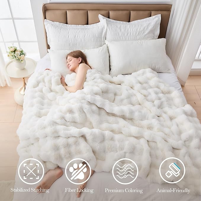 Faux Fur Twin Blanket for Couch, 1000 GSM Cozy Fuzzy Fluffy Soft Plush Thick Bubble Sherpa Blanket for Sofa Bedroom Living Room, Mothers Day Birthday Gifts for Women Home Decor