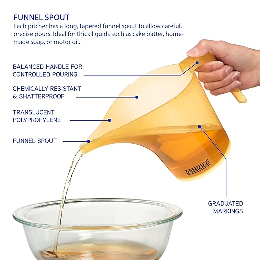 4pc Funnel Nesting Set and Funnel Pitcher 1 Liter (Set of 2) | Multipurpose Funnels in BPA Free Plastic for Cooking, Car Oil, Gardening, and More