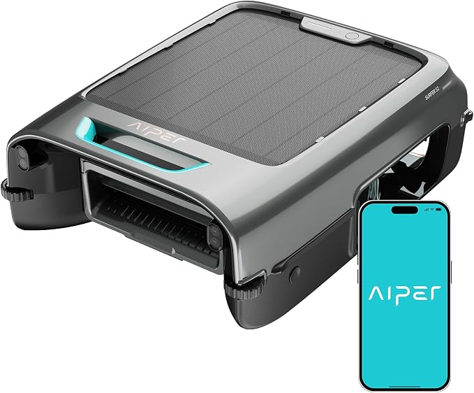 AIPER EcoSurfer S2 Solar Powered Pool Surface Skimmer Robot with APP Support, 24/7 Continuous Cleaning, Dual Charging Modes, Smart Obstacle Avoidance, 150-um Filtration, OTA Upgrade, Gray | Dual Charging Modes, Smart Obstacle Avoidance, 150-um Filtrati...